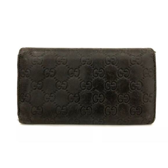 Authentic GUCCI Ssima GG Logo Brown Leather Long Trifold Wallet - Picture 2 of 7